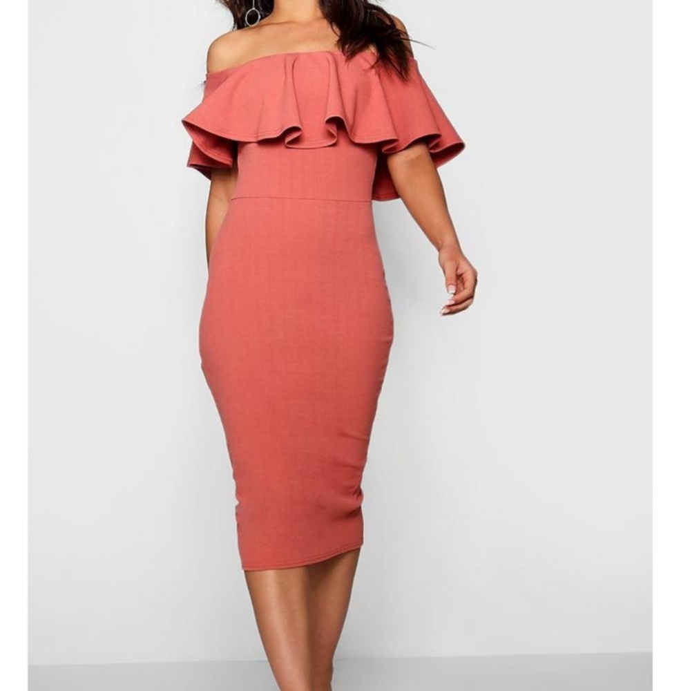 Off the shoulder midi Boohoo dress NWT
